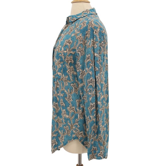 Anthropologie Pilcro Leilani Button Down Tunic Top XS Teal Paisley - Picture 2 of 15